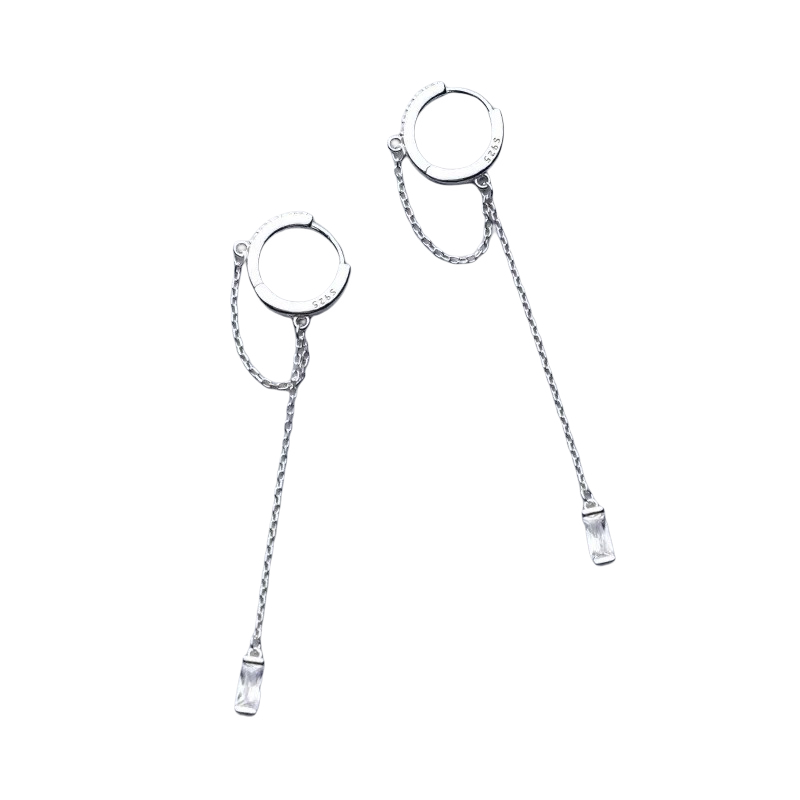 Anyluxe Fashion Earrings Silver 925 Sterling Tassel Chain Square Zircon Ear Buckle for Women Jewelry Accessories