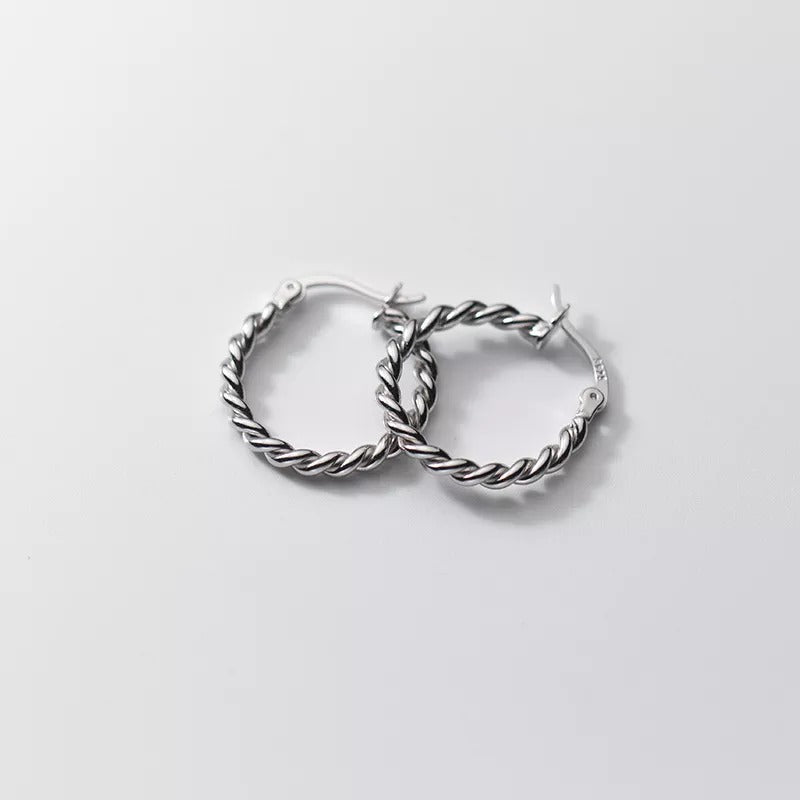 ANYCO Fashion Earrings Silver Twisted Circle for Women 925 Sterling Minimalist Punk Bohemian Huggies Jewelry Female