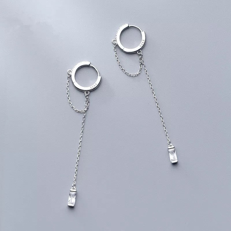 Anyluxe Fashion Earrings Silver 925 Sterling Tassel Chain Square Zircon Ear Buckle for Women Jewelry Accessories