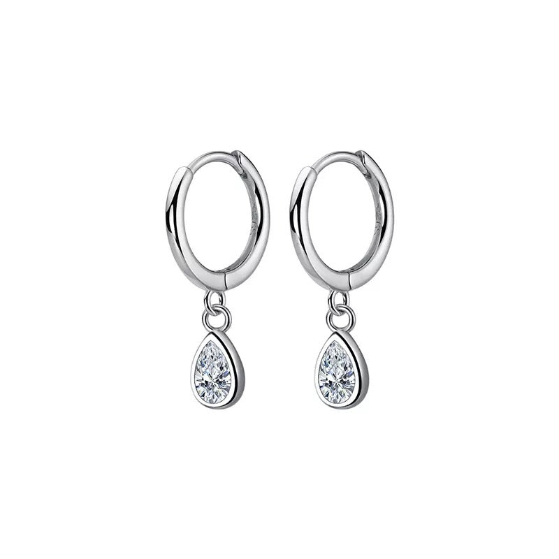 ANYCO Fashion Earrings Silver 925 Sterling Sweet Water Drop Zircon Huggies Pendant for Women Jewelry