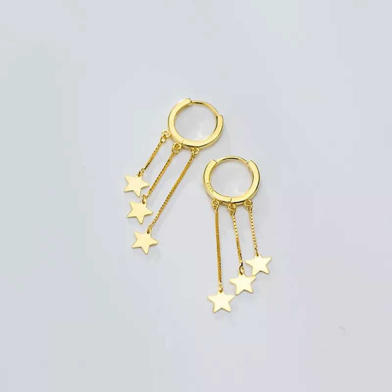 ANYCO Fashion Earrings Gold 925 Sterling Silver Romantic Tassel Star Huggies Drop Jewelry Gift for Women