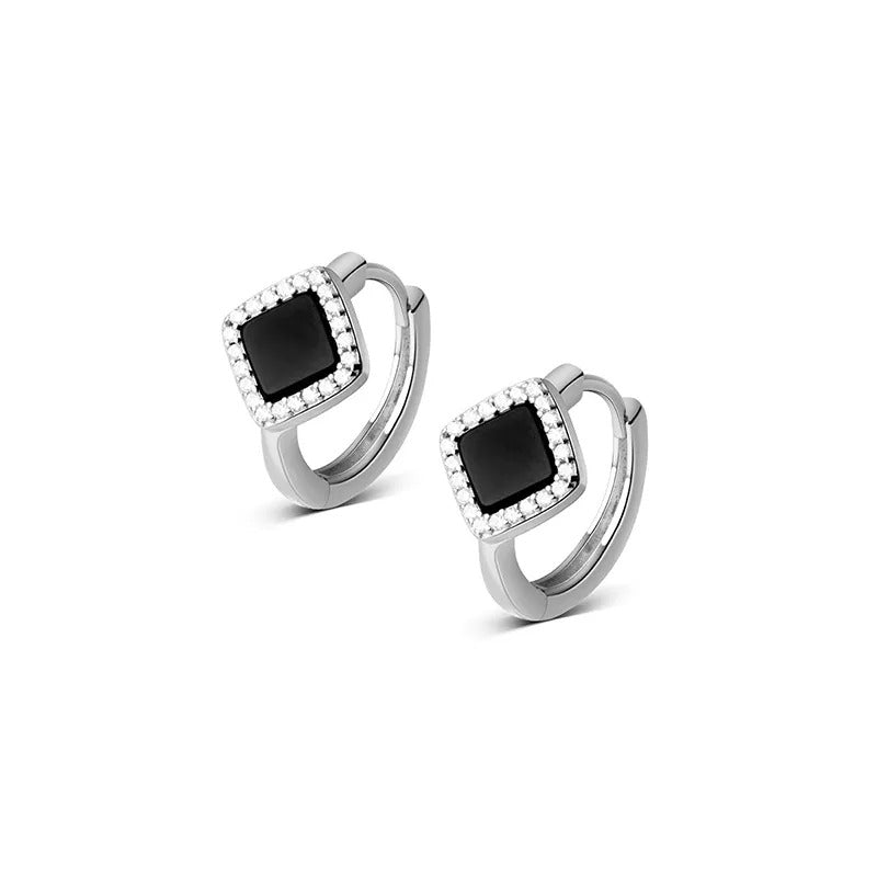 ANYCO Fashion Earrings Silver 925 Sterling Luxury Gothic Black Enamel Diamond Huggies Hoop Women Jewelry