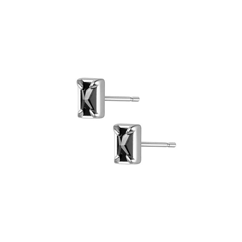 ANYCO Fashion Earrings Silver 925 Sterling Black Luxury Zircon Simple Square Small Stud for Women Jewelry