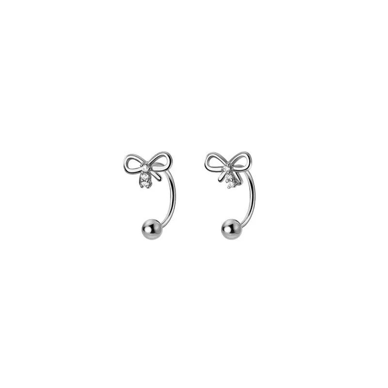 ANYCO Fashion Earrings Silver 925 Sterling Cute Romantic Bow Thread Beads Unique for Women Jewelry Gifts