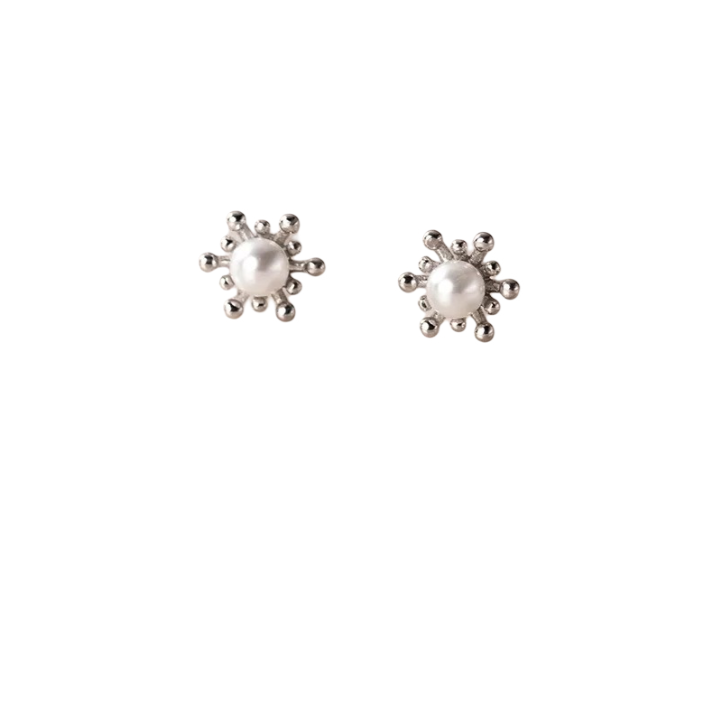 ANYCO Fashion Earrings Sterling Silver Cute Snowflake Synthetic Pearl Small Stud Chic Teen Piercing Jewelry for Women