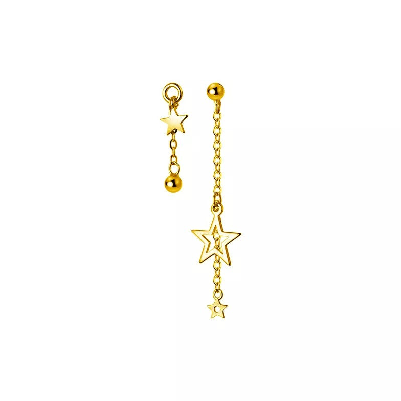 ANYCO Fashion Earrings Gold 925 Sterling Silver Simple Chain Sweet Star Tassel Pendant Drop for Women Jewelry