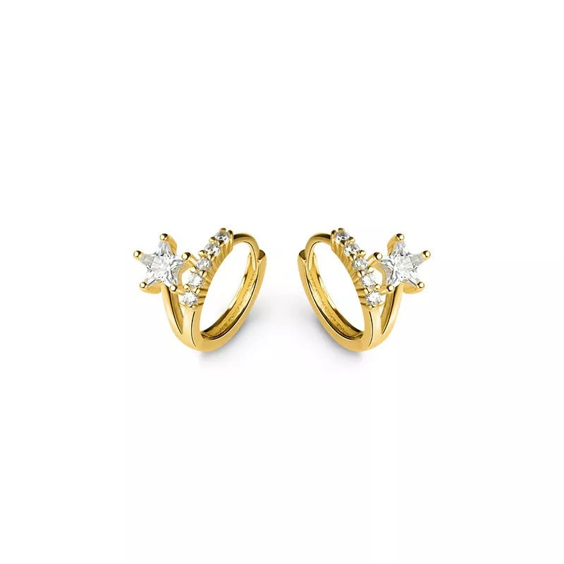 ANYCO Fashion Earrings Gold 925 Sterling Silver Sweet Stars CZ Zircon Huggies Hoop for Women Jewelry Ear Buckles