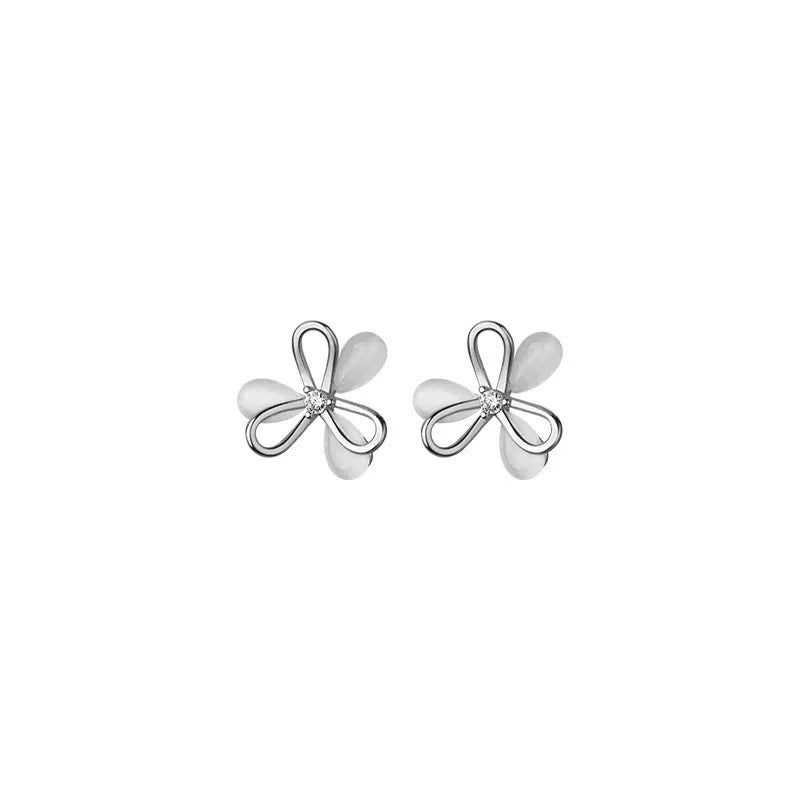 ANYCO Fashion Earrings Silver 925 Sterling Cute Romantic Clover Synthetic Opal Stud for Women Jewelry Gift