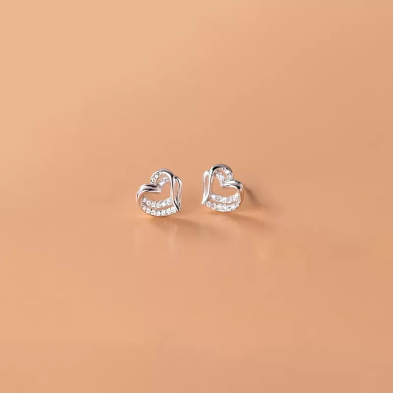 ANYCO Fashion Earrings 925 Sterling Silver Hollow Double Love Heart Stud for Women Romantic Wedding Girlfriend Jewelry Gift
