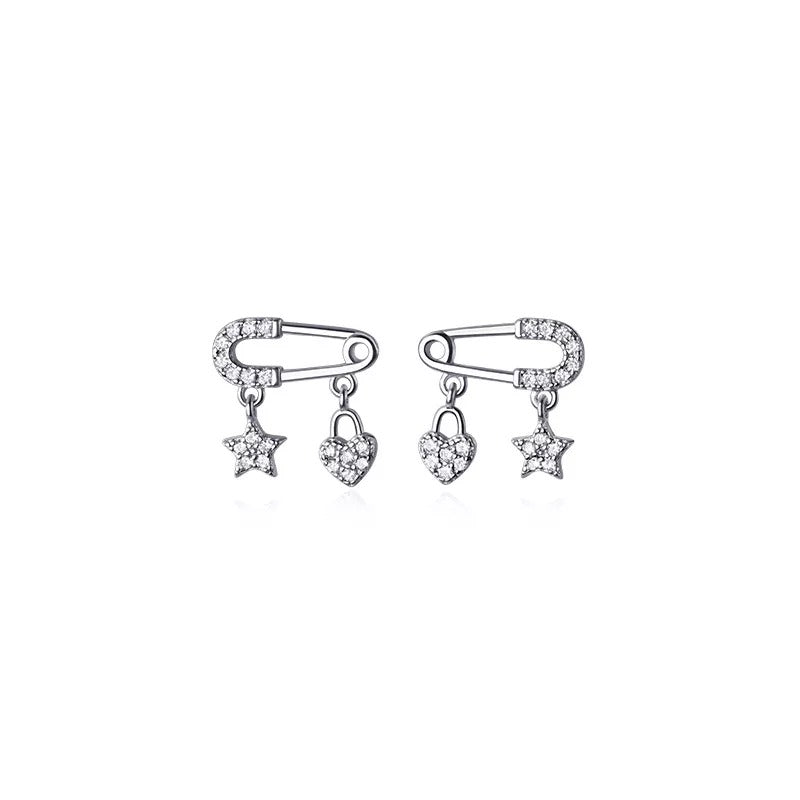 ANYCO Fashion Earrings Sterling Silver Charming Zircon Pin Stud for Women Genuine Sterling Silver Star Love Pendant Earrings Jewelry