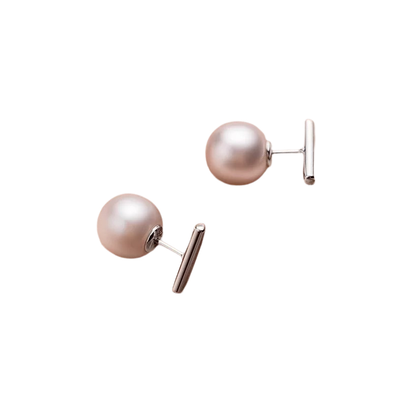 ANYCO Fashion Earrings GenuineSterling Silver Round Baroque Pearl Stick Stud Earrings for Women Chic Elegant Party Wedding Jewelry Gift