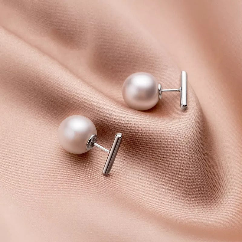 ANYCO Fashion Earrings GenuineSterling Silver Round Baroque Pearl Stick Stud Earrings for Women Chic Elegant Party Wedding Jewelry Gift