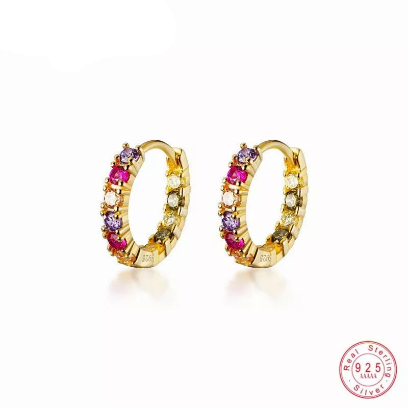 ANYCO Fashion Earrings Luxury Genuine Gold Color Zircon Mini Stud Princess Wedding Fine Hoop Jewelry Gift for Women