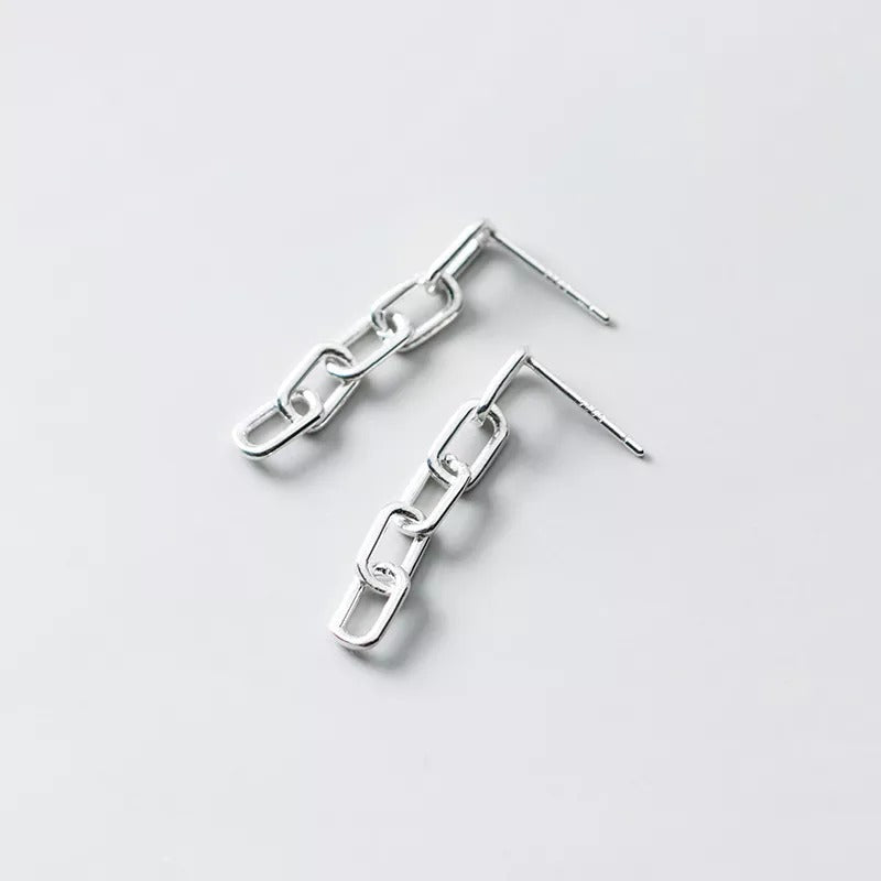 ANYCO Fashion Earrings Genuine Sterling Silver Punk Cuban Link Chain Stud Ring Clasp Dangle Rock Jewelry Gift for Women