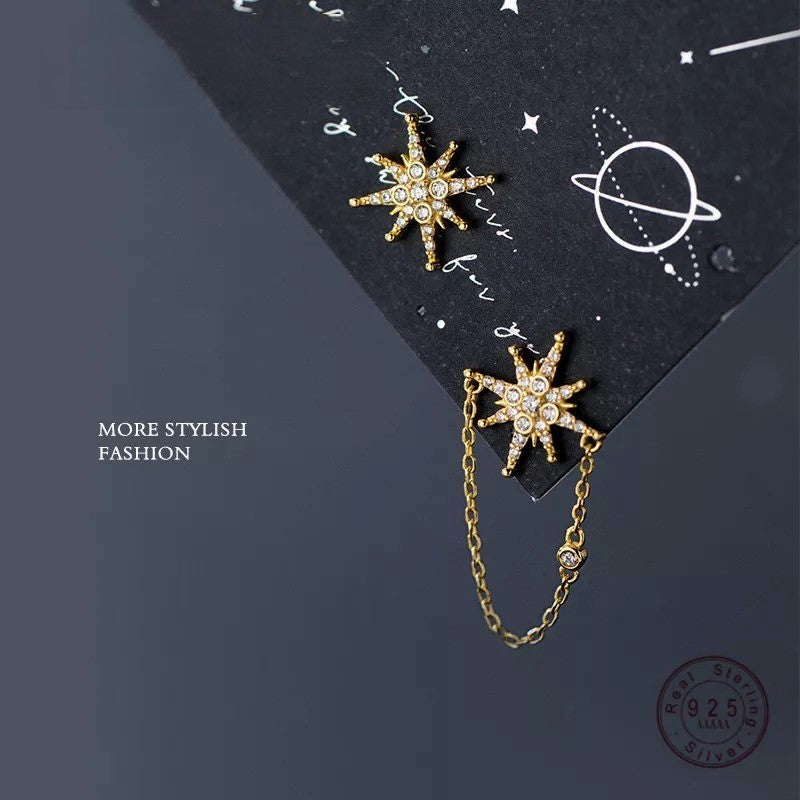 ANYCO Fashion Earrings Sterling Silver Creative Light Star Cuban Chain Stud for Women Punk Party Jewelry Accessories