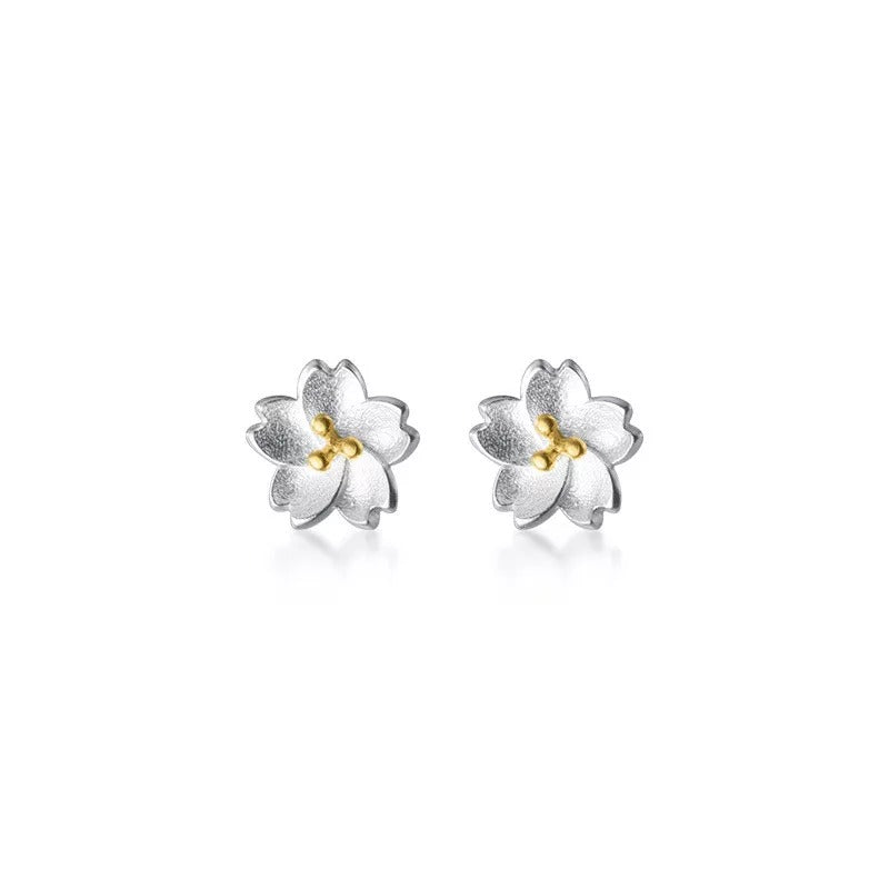 ANYCO Fashion Earrings Real Sterling Silver Sweet Romantic White Flowers Mini Stud Jewelry for Women