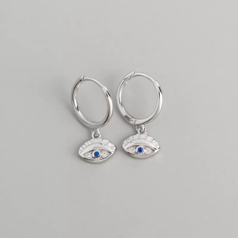 ANYCO Earrings Sterling Silver Blue Zircon Creative Eye Stud For Women Teen Girl Fine Perfect  Fashion Stylish Accessories Jewelry Gifts