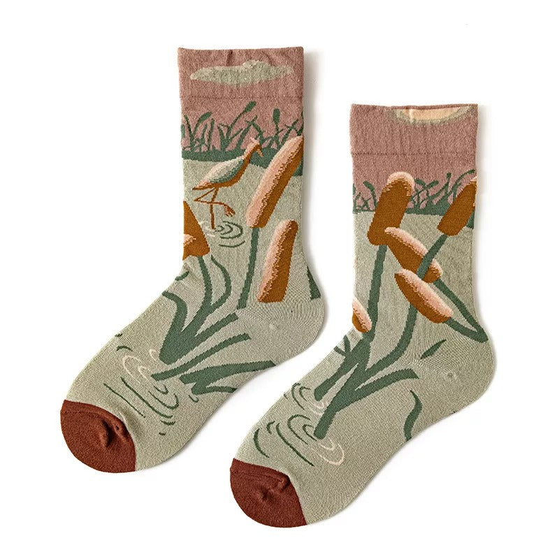 Anyfootwear 5 Pairs Size 5-9 Fashion Long Sock Cartoon Personalized Creative Nature Flamingo Print For Men Woman Foot Cold Winter Warm Comfortable Accessories