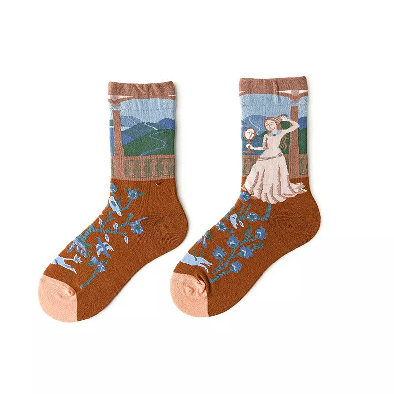 Anyfootwear 5 Pairs Size 5-9 of Fashion Long Sock Cartoon Personalized Creative Nature Lady in the Farm For Men Woman Foot Cold Winter Warm Comfortable