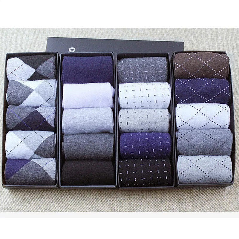 Anyfootwear 5 Pairs Size 6-10 Casual Business Socks High Quality Cotton Breathable Elastic Checkered Design For Men