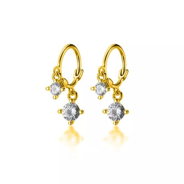 ANYCO  Fashion Earrings Real Gold White Zircon Gothic Dazzling Dangle Pendant Fine Jewelry Gift for Women