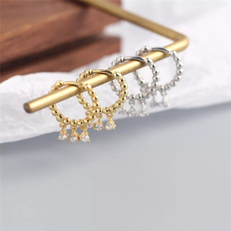 ANYCO Earrings Sterling Silver Punk Hip-Hop Pave Round Zircon Tassel Stud For Women Teen Girl Fine Fashion Stylish Accessories Jewelry Gifts