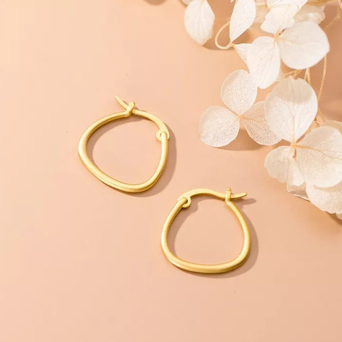 ANYCO Fashion Earrings Genuine Gold Minimalist Golden Line Geometric Stud Earrings Hoop Jewelry Gift for Women
