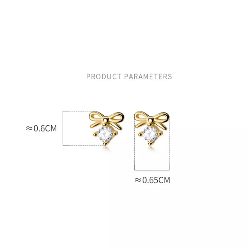 ANYCO Fashion Earrings Silver 925 Sterling Sweet Bowknot Crystal Zircon Small Stud for Women Ladies Jewelry