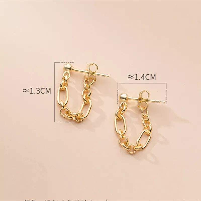 ANYCO Gold 925 Boho Link Chain Stud Earrings – Hollow Design for Women