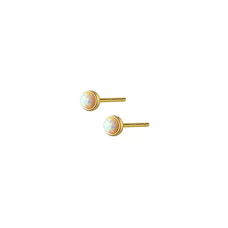 ANYCO Fashion Earrings Gold Sterling Cute Opal Zircon Chic Mini Small Stud Women Simple Ear Bone Piercing Jewelry