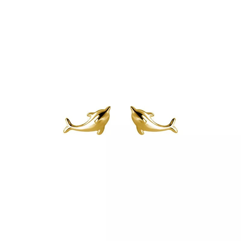 ANYCO Fashion Earrings Gold 925 Sterling Simple Glossy Gold Ocean Dolphin Stud for Women Cute Chic Party Piercing Jewelry