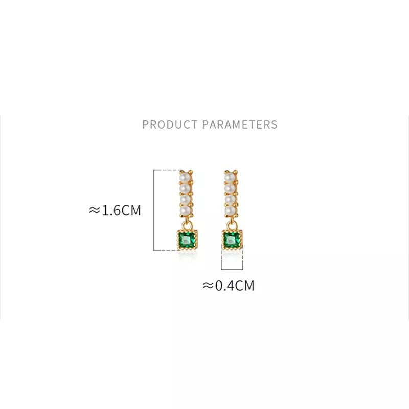 ANYCO Fashion Earrings Gold 925 Sterling Simple Luxury Green Zircon Pearl Pendant Stud for Women Spanish Wedding Fine Jewelry