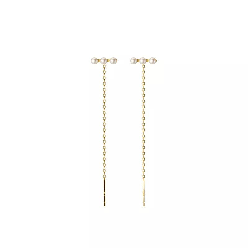 ANYCO Fashion Earrings Gold 925 Sterling Simple Synthetic Pearl Chain Tassel Long Ear Line for Women Cute Party Jewelry Gift