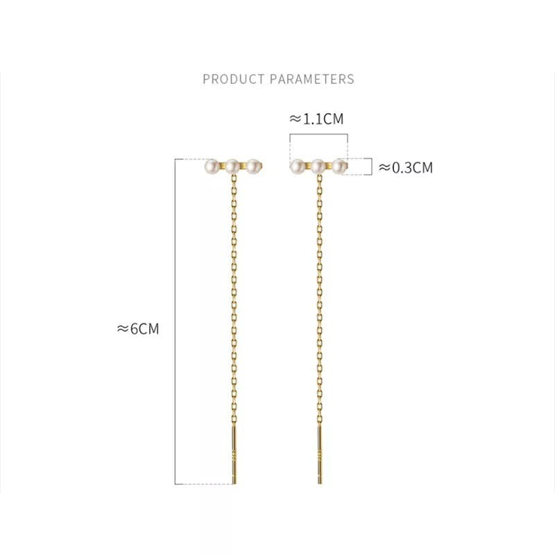 ANYCO Fashion Earrings 925 Sterling Silver Simple Synthetic Pearl Chain Tassel Long Ear Line for Women Cute Party Jewelry Gift