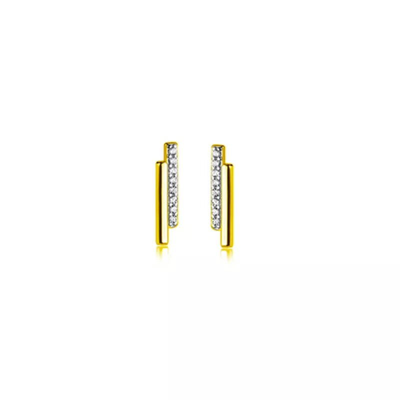 ANYCO Fashion Earrings Gold Strip Shiny Zircon Small Stud Simple Unique Elegant Party Jewelry for Women