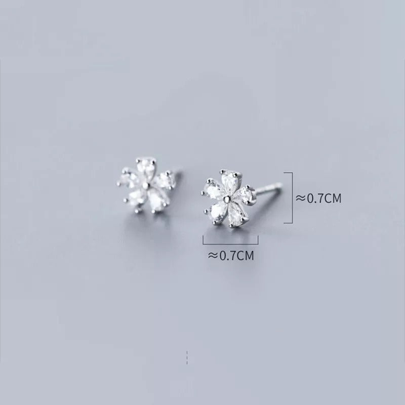 ANYCO Fashion Earrings Sterling Silver Gold Luxury Crystal Zircon Romantic Flower Stud for Women Chic Teen Party Wedding Jewelry