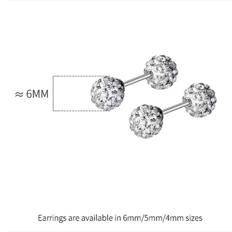 ANYCO Fashion Earrings 5MM 925 Sterling Silver Luxury Sparkling Zircon Ball Stud for Women Minimalist Bead Piercing Jewelry Accessories