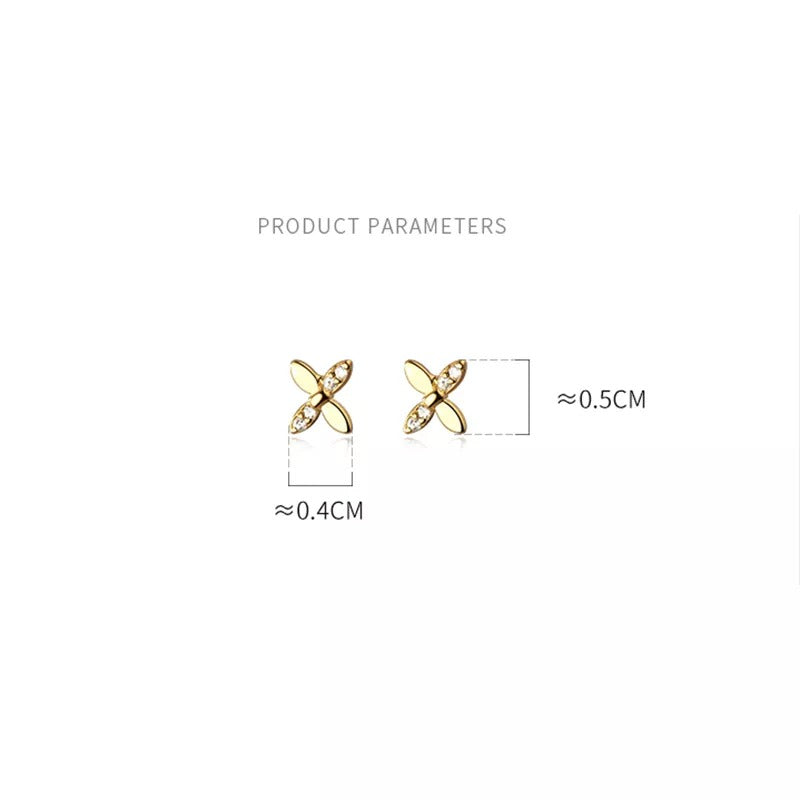 ANYCO Fashion Earrings Gold 925 Sterling Simple CZ Zircon Classic Cross Four Petal Flower Stud for Women Teen Birthday Jewelry Gift