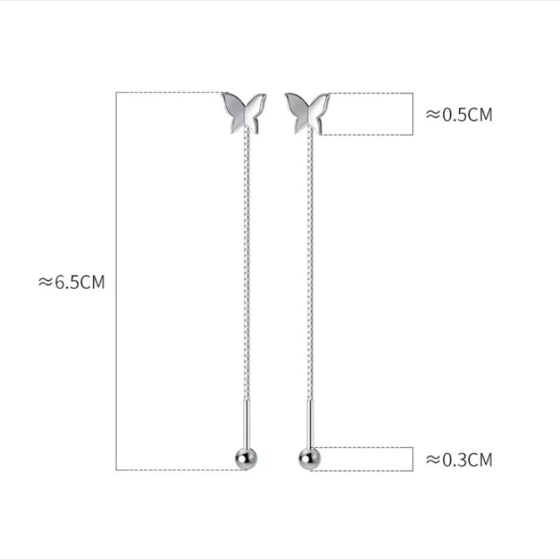 ANYCO Fashion Earrings Silver 925 Sterling Sweet Romantic Butterfly Tassel Ear Line Drop for Women Jewelry Gift