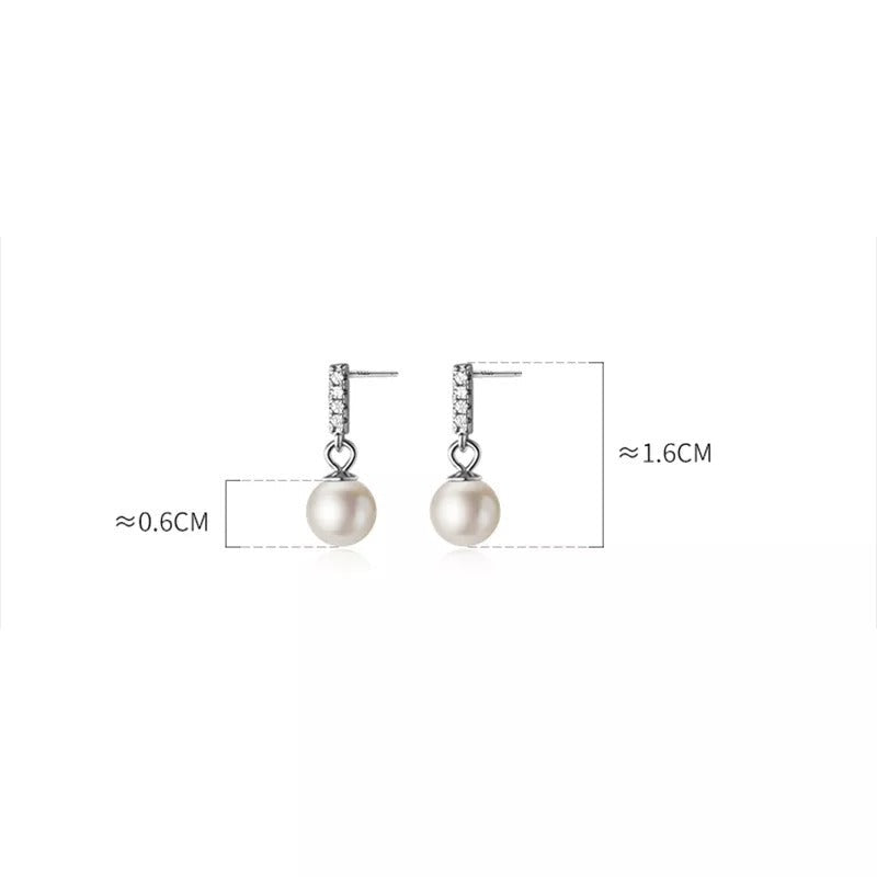 ANYCO Fashion Earrings Sterling Silver Trendy Pave Zircon Pearl Pendant Stud for Women Chic Charm Party Jewelry Accessories