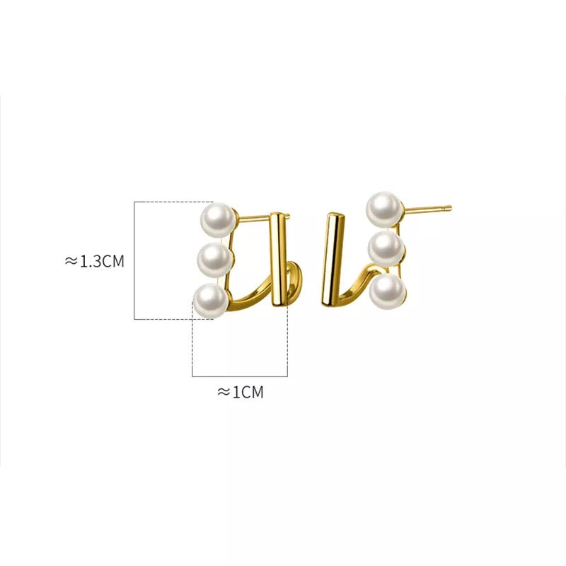 ANYCO Fashion Earrings Silver 925 Sterling Simple Double Statement Synthetic Pearl Stud for Women Jewelry