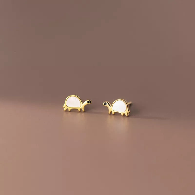 ANYCO  Fashion Earrings Gold 925 Sterling Cute Zootopia Shell Turtle Small Stud for Women Chic Jewelry Kid Gift
