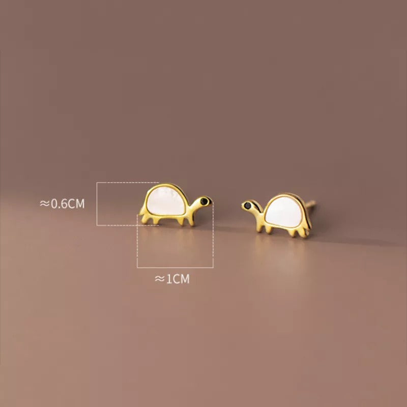 ANYCO  Fashion Earrings Gold 925 Sterling Cute Zootopia Shell Turtle Small Stud for Women Chic Jewelry Kid Gift