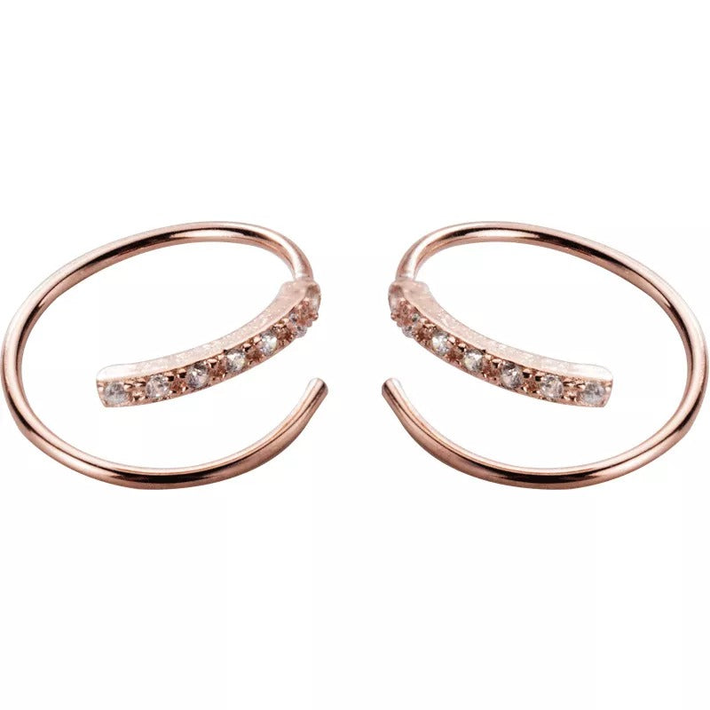 ANYCO Fashion Earrings Rose Gold 925 Sterling Simple Spiral Wave Zircon Unique Stud for Women Chic Ear Clip Nose Piercing Jewelry