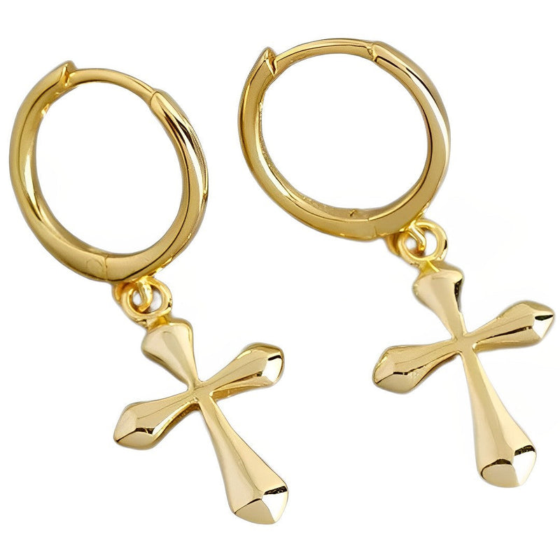 Anyluxe Gold Plated Boho Punk Cross Tassel Stud Earrings – Glossy Stylish Fashion Jewelry