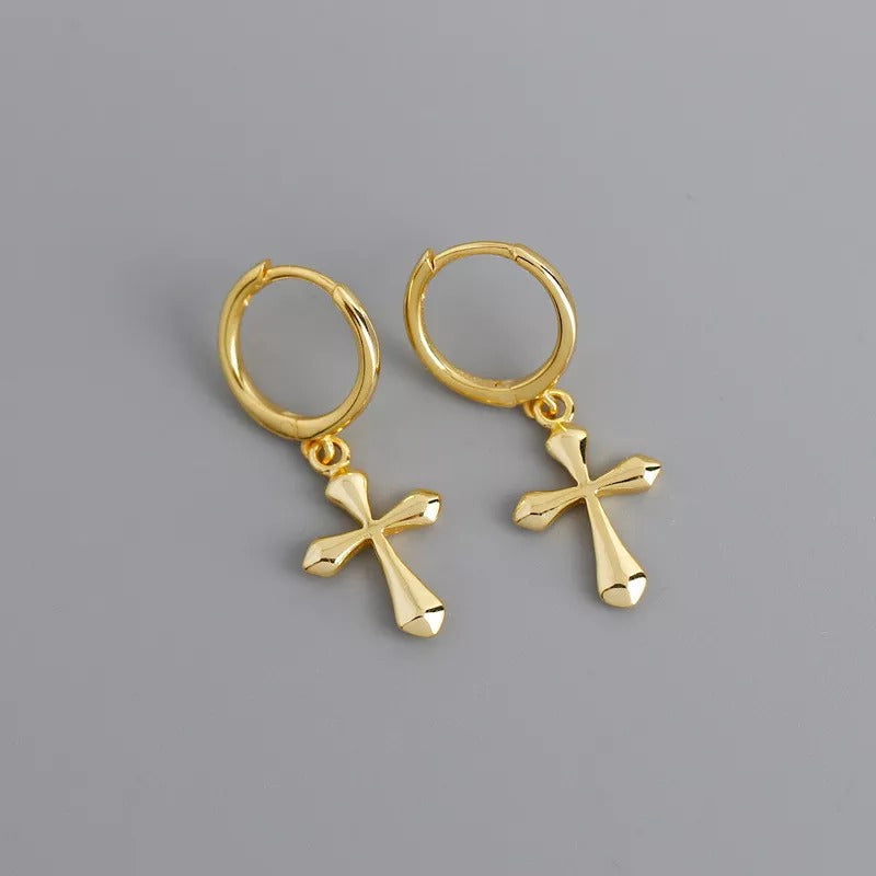 Anyluxe Gold Plated Boho Punk Cross Tassel Stud Earrings – Glossy Stylish Fashion Jewelry