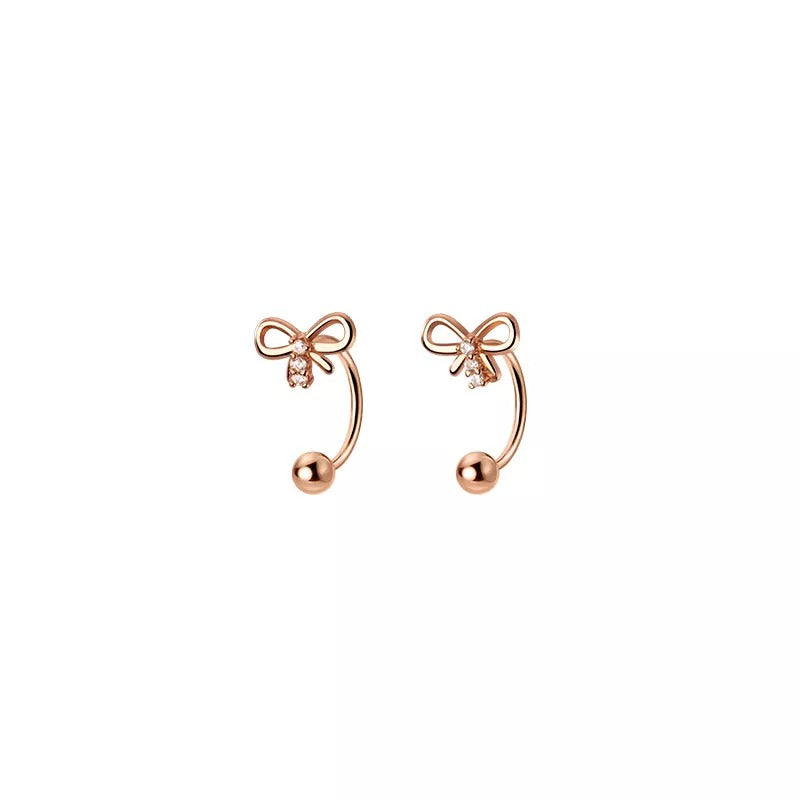 ANYCO Fashion Earrings Rose Gold 925 Sterling Cute Romantic Bow Thread Beads Unique for Women Jewelry Gifts