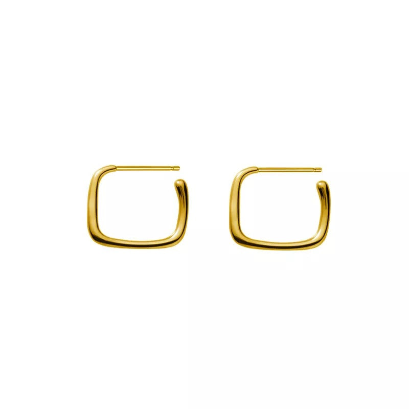 ANYCO Fashion Earrings Gold 925 Sterling Simple Geometric Square Stud for Women Jewelry