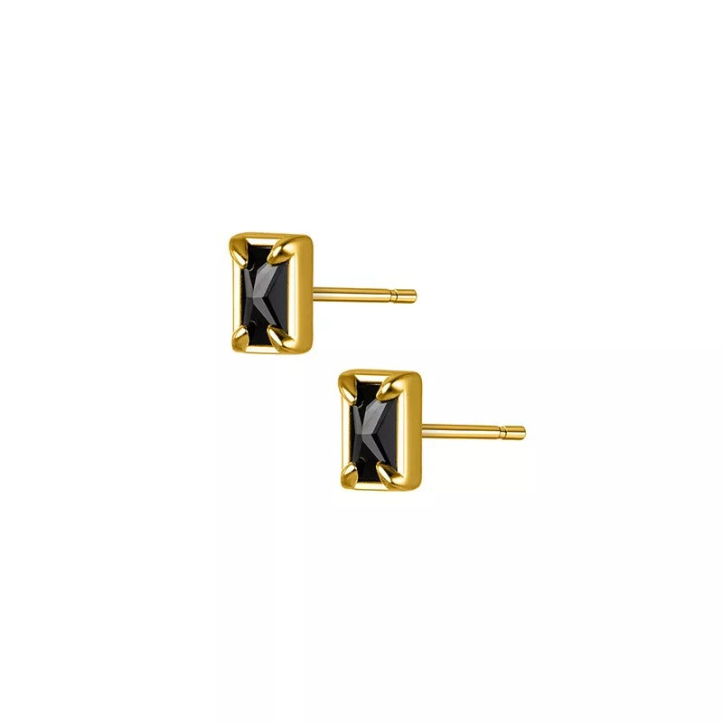 ANYCO Fashion Earrings Gold 925 Sterling Silver Black Luxury Zircon Simple Square Small Stud for Women Jewelry