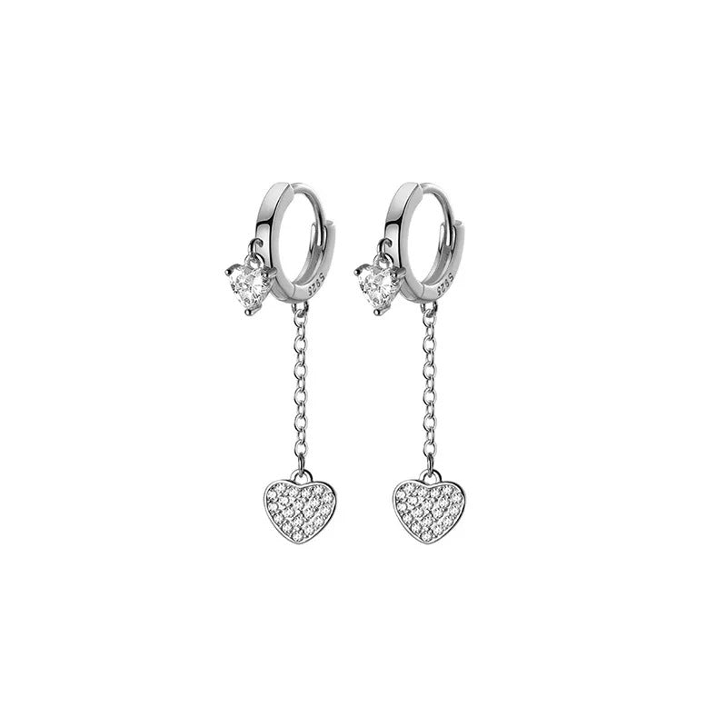 ANYCO Fashion Earrings Silver 925 Sterling Romantic Tassel Love Heart Charms Drop for Women Huggies Jewelry